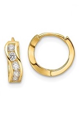 outstanding pure yellow gold wavy huggie kids earrings